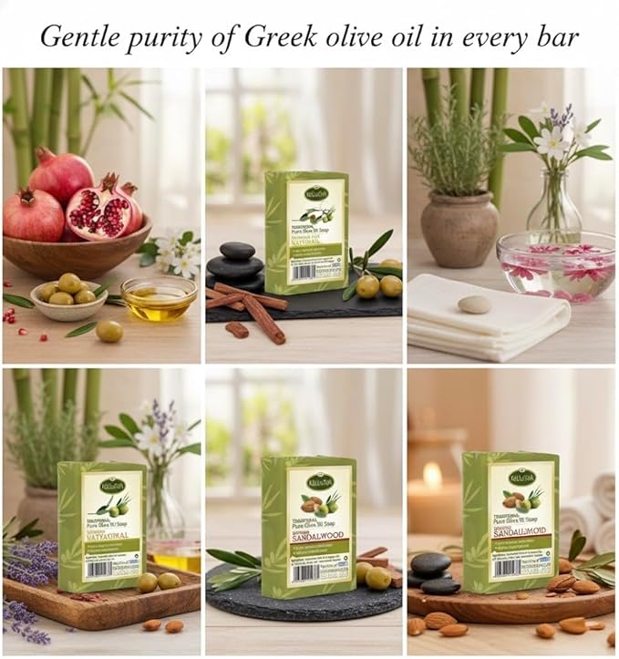 Kalliston, Natural Olive Oil Soaps with Pumice Stone, unscented, hypoallergenic, all natural, product of Greece, pack of 4