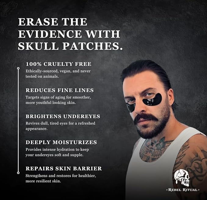 *NEW Under Eye Skull Patches for Men with MicroFlow Tech – Dark Circles, Puffiness & Anti-Aging Eye Mask, Collagen & Vitamin Infused Hydrogel Treatment, No-Slip Cooling Design (7 Pairs)