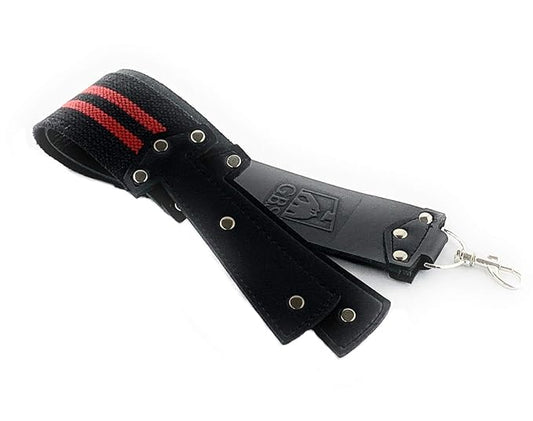 G.B.S Leather Strop, Barber's Razor Strop, Dual Straps with Swivel Clip, Black with Red Strip