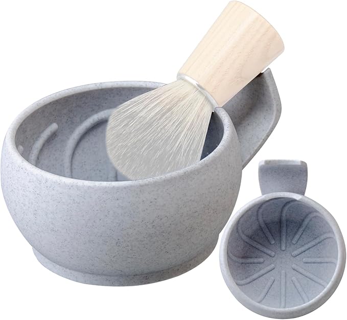 Grandslam Shaving Bowl with Ridges, Shaving Mug with Brush Stand, Shaving Soap Bowl for Shaving Cream and Soap, Durable & Holds Heat Longer, Rich & Thick Lather, Great for Traveling and Use at Home