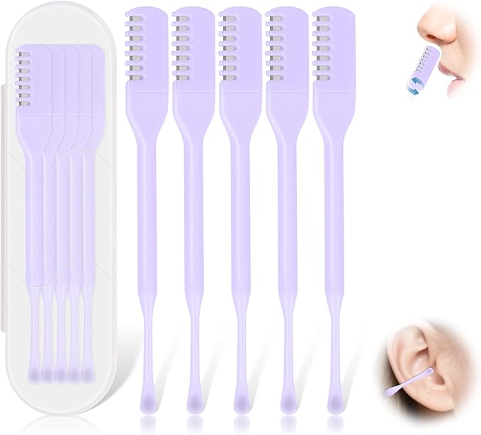5PCS 2-in-1 Nasal Hair Cutter, Manual Nose Hair Trimmer Cutter with Ear Pick for Women & Men 360°Rotating Nose Hair Remover Grooming Tool Knife Razor Portable Nostril hair Trimmer Clipper (Purple)