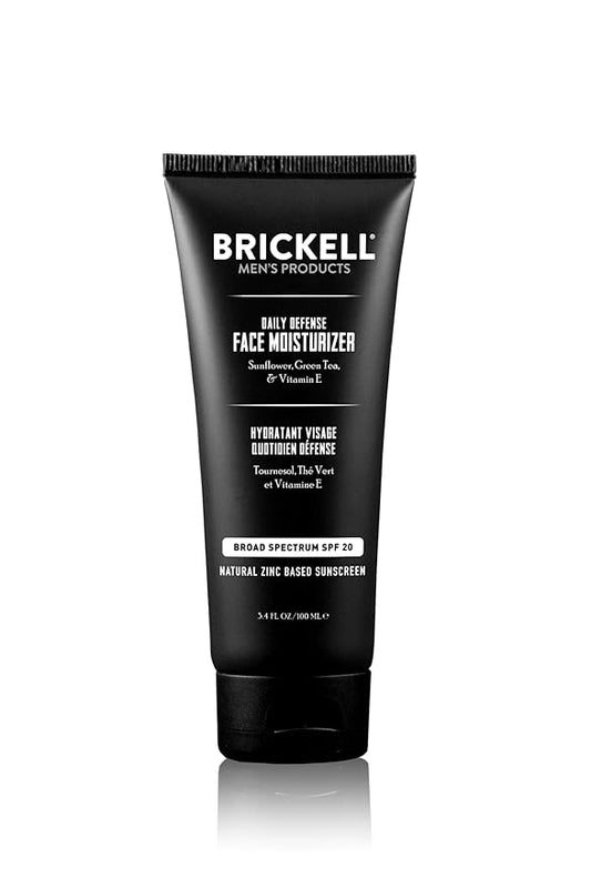 Brickell Men's Daily Defense SPF20 Face Moisturizer for Men, Natural & Organic, Zinc Oxide Face Moisturizing Mineral Sunscreen, Hydrates & Protects Skin Against Harmful UVA/B rays, 3.4oz, Unscented