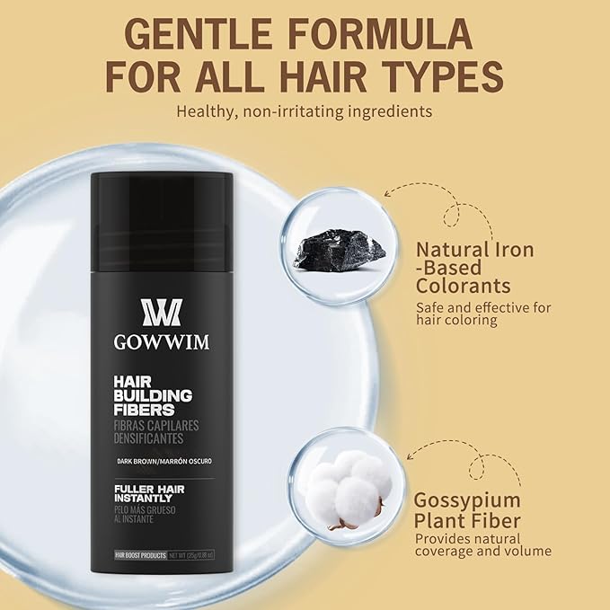 gowwim Hair Fibers for Thinning Hair 25g Hair Building Fibers 100% Undetectable,Instantly Cover Sparse Hair Areas-Bald Spots Cover Up. (Dark Brown)
