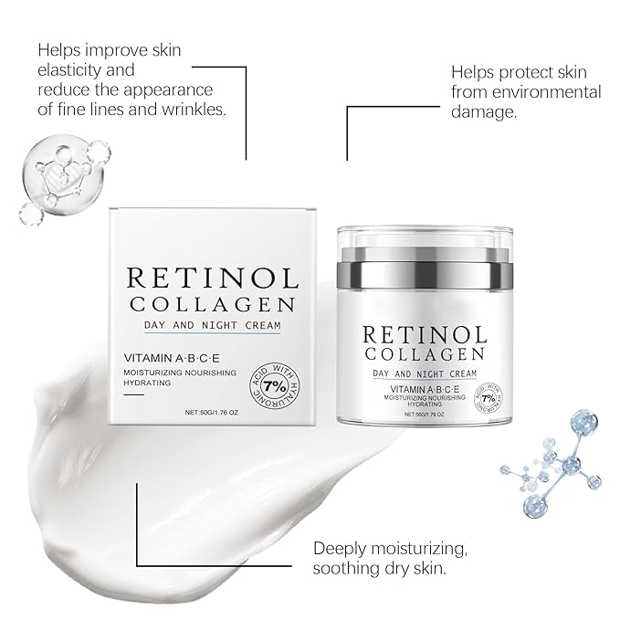 Retinol Collagen Anti-Aging Moisturizer, Hydrating Wrinkle Smoother with Vitamin C & E, Daily Facial & Neck Firming for Women & Men
