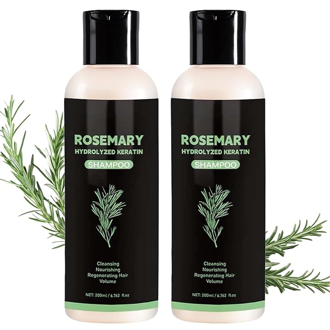 Rosemary Hair Growth Shampoo,Rosemary Hydrolyzed Keratin Shampoo, Nourishes and Regenerates Hair for Thinning Hair & Hair Loss for Women and Men-200Ml*2Pcs