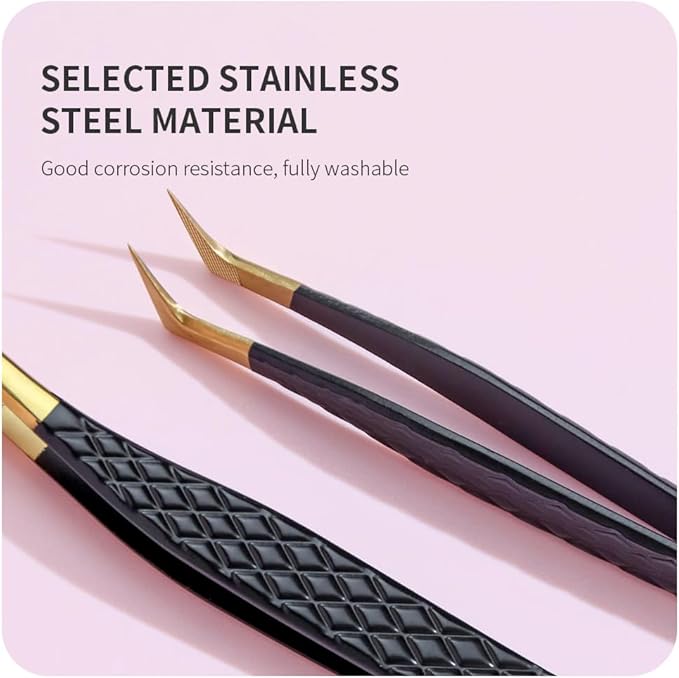Lash Tweezers for Eyelash Extensions,Precision Fiber Tip for Volume Eyelash Extensions,Lash Extension Tweezers for Easy Application and Removal-A02+05+06
