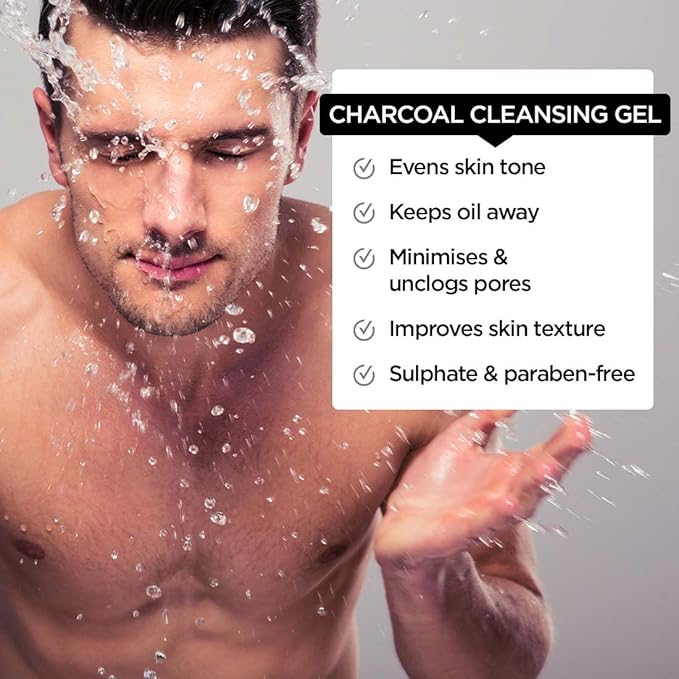 The Man Company Charcoal Cleanser for Oily Skin, Gel Based Cleanser (Black Pepper & Bergamot), Blackhead Cleanser, Oily Skin Facial Cleanser, 3.3 oz
