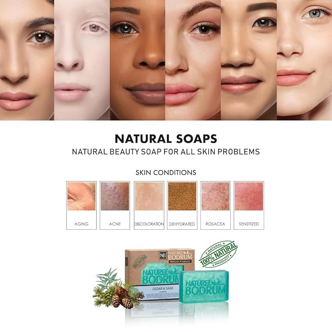 Cedar Sage Organic Soap Bar for Women & Men, Pack of 5 Glycerin Soap Bars - Skin Repair & Pore Cleansing Facial & Body Bar Soap with Vitamins C&E - Natural & Vegan Spa Gift, for All Skin Types