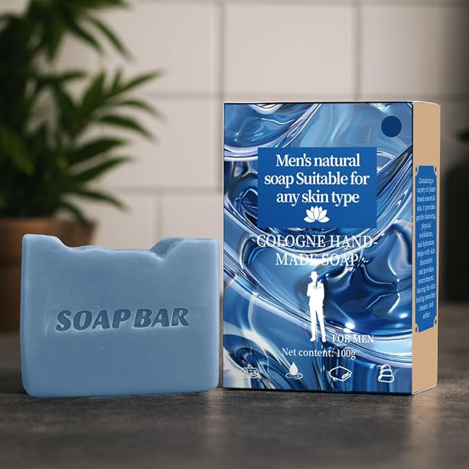 Natural Soap for Men, Soap Bar with Essential Oils, Cold Pressed Bar Soap for Men, Nourishing Mens Bar Soap (Cologne)