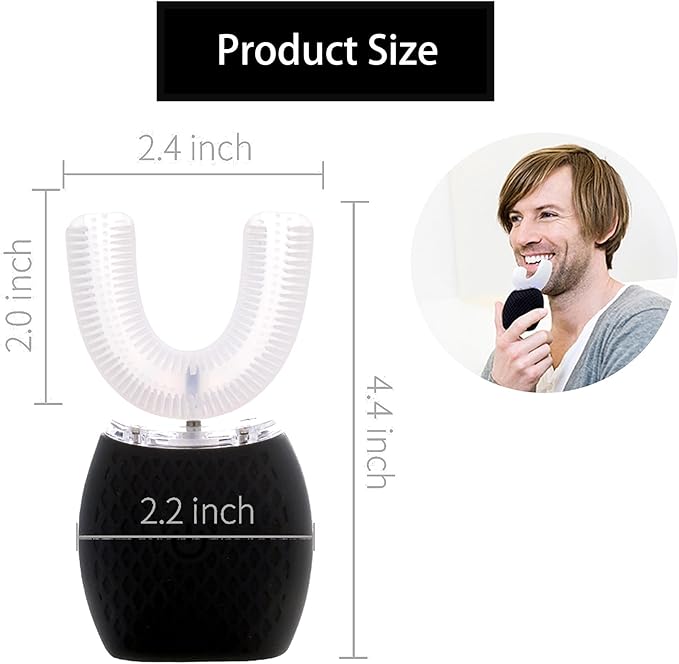 Ultrasonic Toothbrush for Adults - Automatic Electric Toothbrush with Soft Bristles Rechargeable Portable 30'' Automatic Timer Wireless Charging Washable for Travel & Home Use (Black)