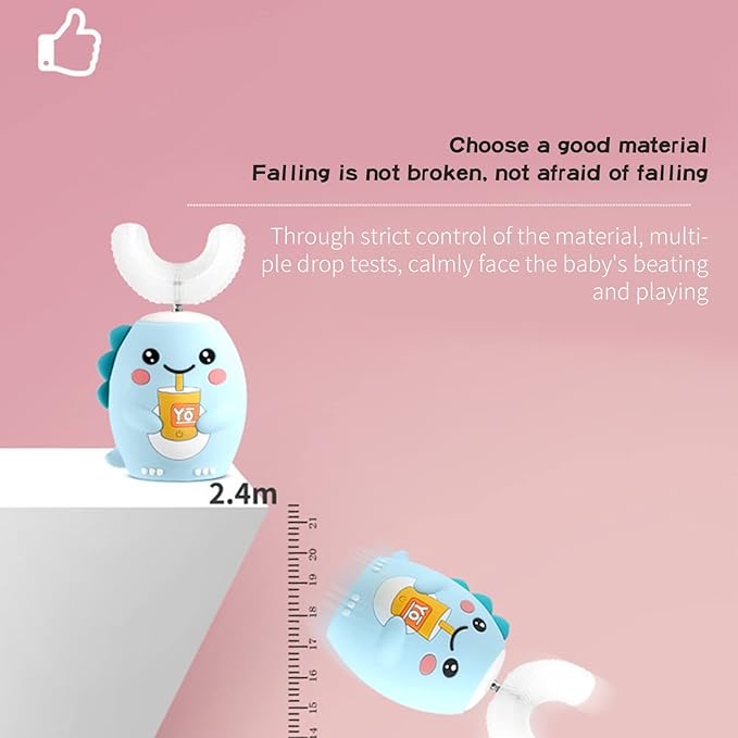 Ultrasonic Toothbrush, Cartoon Dragon 360 Degree Cleaning Simple Operation Kids Silicon Automatic Ultrasonic Teeth Brush Blue 2-6Years