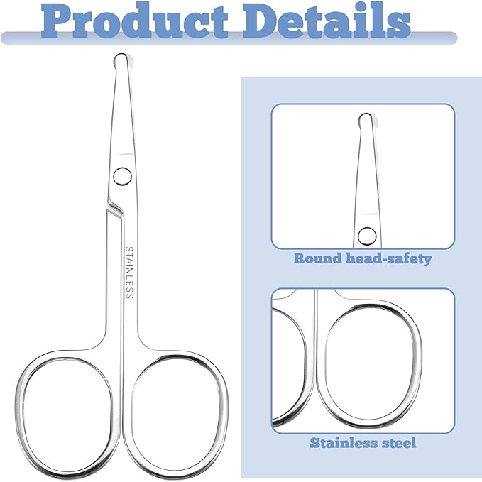 4 Pcs Nose Hair Scissors, Rounded Tip Eyebrow Scissors Stainless Steel Blunt Tip Trimmer Will Not Hurt the Nasal Cavity for Nose Eyebrow Eyelashes Trimming Mustache Beard Grooming