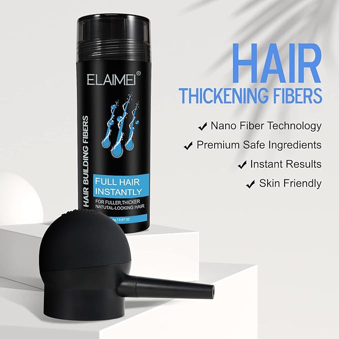 RoseFlower Hair Fibers for Thinning Hair & Spray Unisex, Stain-Proof Waterproof Undetectable Natural Instantly Conceals Thicken Thinning Balding Hair Root Areas Hairline 15 Sec, Look Younger, Black
