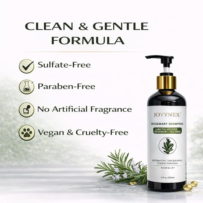 Natural Rosemary Scent Shampoo - Biotin & Tea Tree, 10oz Travel, Sulfate-Free, Scalp Care, Volumizing, Oil Control, Anti-Hair Fall, Color-Safe, Unisex, All Hair Types