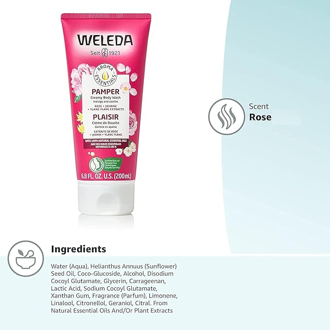 Weleda Aroma Essentials Pamper Creamy Body Wash, Parabens Free, 6.8 Fluid Ounce (Pack of 2)