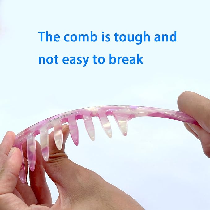 D1 | wide tooth comb 7.4"for easy portability. Suitable for Women's/girl curly, curly and tight hair, the short handle design is easy to carry. Acetate comb (Pink B)