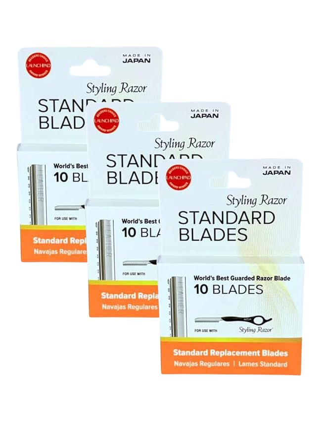 Styling Razor Standard Blades, 10 count -pack of 3, 30 Blades total - The Sharpest & Safest Guarded Blades for Professional Haircutting