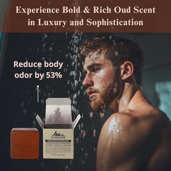Deo Wood Shower Bath Soap Bar Luxurious Sandalwood Woody Scent Eliminates Body Odor Long Lasting Rich Foam | Body Wash, Shampoo, Deodorant for Men Women Luxury Perfumed Perfect for Gift