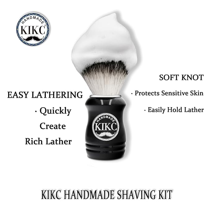 Hand Crafted Shaving Brush for Vegans, Synthetic Hair Bristle for Wet Shave, Comfortable ABS Handle Black Color, Best Gift for Bearded Man