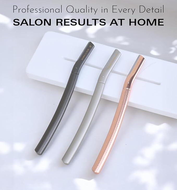 Eyebrow Razor with 6 Blades & Travel Case – Face Razors for Women & Men, Eyebrow Trimmer Shaper with Precision Cover, Facial Shaver & Dermaplaning Tool for Smooth Skin (Rose Gold)