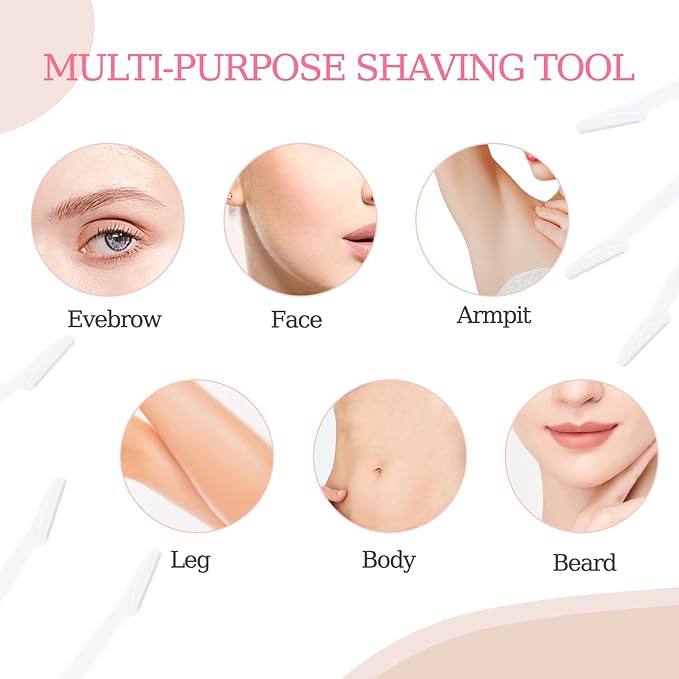 40pcs Eyebrow Razor for Women, Face Shaver Kit Dermaplaning Tool for Peach Fuzz Removal, Stainless Steel Blades with Protective Covers | Eyebrow Trimmer, Facial Hair Removal (White)