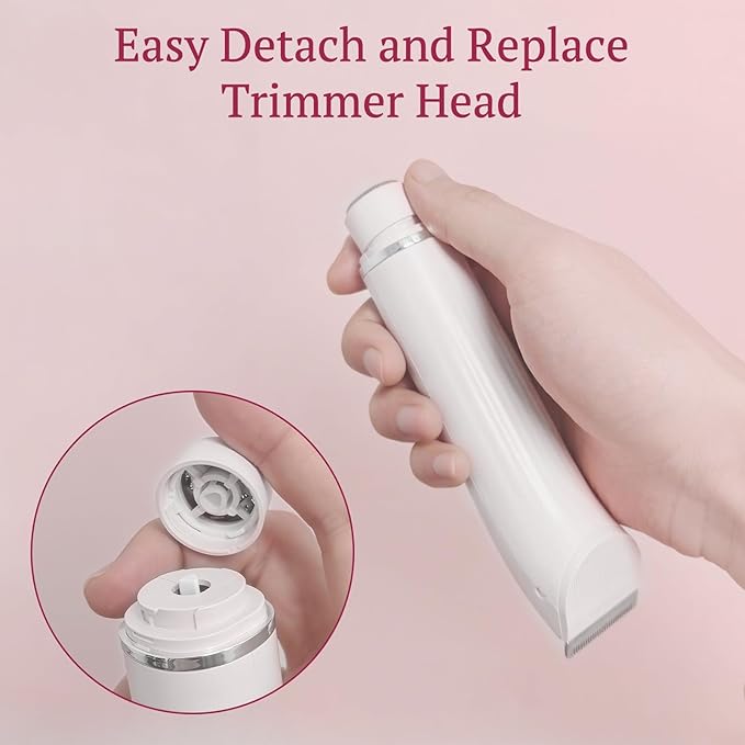 Bikini Trimmer for Women, 4 in 1 Wet/Dry Electric Razors for Women - Dual Head, Painless Rechargeable Portable Womens Razors for Shaving Set for Face, Nose, Eyebrows, Armpits, Bikini Area (White)