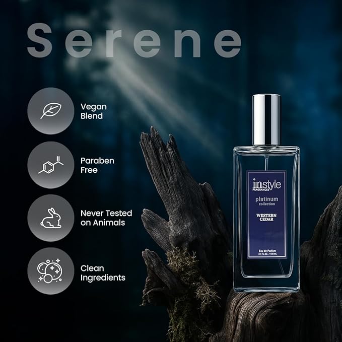 Instyle Fragrances Platinum Collection Western Cedar, Inspired by L.e Labo’s Sa.ntal 33, Premium Unisex Eau de Parfum, CLEAN, Vegan, Paraben-Free, Never Tested on Animals, 3.4 Fluid Ounces