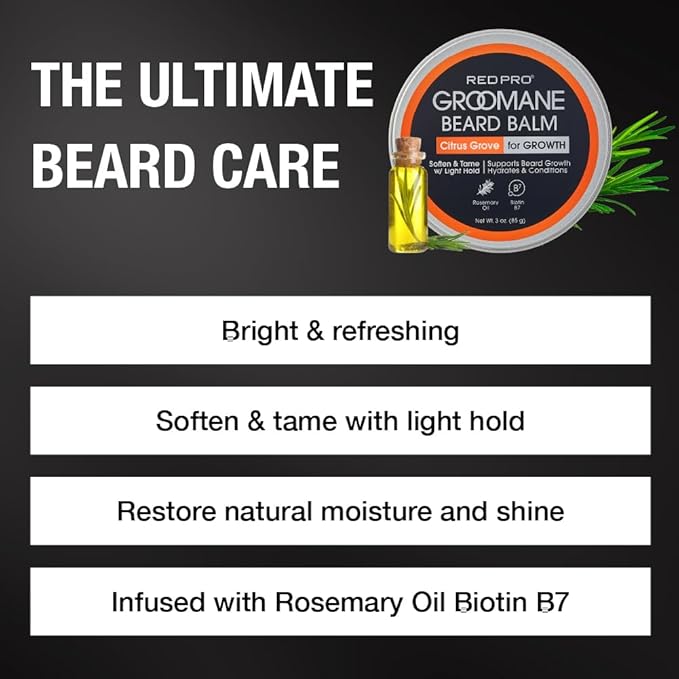 Red by Kiss Groomane Beard Balm, Soften & Tame, Light Hold, Promotes Full, Healthy Look Beard Strengthen Facial Hair, Reduce Breakage