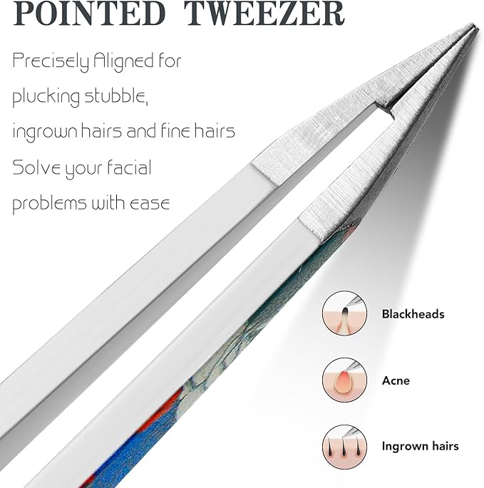 Tweezers - Pointed Slant Tweezer Set - Precision Tweezers for Women and Men Facial Hair, 420 Stainless Steel Pointed Slant Tweezers for Any Unwanted Hair; Ingrown Hair & Eyebrows, Travel Case Included