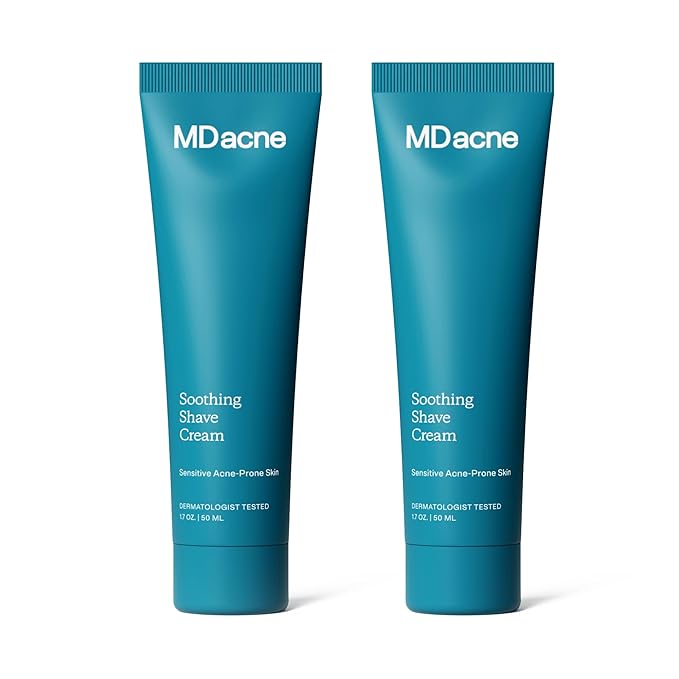 MDacne Shaving Cream for Acne-Prone Skin, 2 Pack, Soothing, Oil-Free, Eliminates Razor Burn, Cuts & Infections - Reduce Skin Irritation & Prevent Shave Bumps - Vegan, Paraben-Free & Cruelty-Free