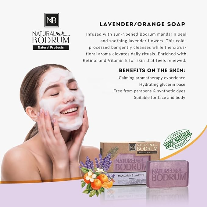 Mandarin and Lavender Organic Soap Bar for Women and Men, Pack of 2 Glycerin Soap Bars - Calming Hyperpigmentation & Pore-Tightening Bar Soap - Natural & Vegan Spa Gift, for All Skin Types