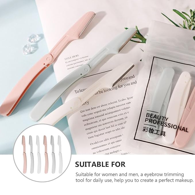 Ipetboom 6pcs Folding Eyebrow Trimmer Hair Remover Eyebrow Shaver for Women Facial Hair Razor Face Shaver Epilator Brow Razor Ladies Facial Eyebrow Shaper Foldable Blade Synthetic Resin, 15x1.3cm