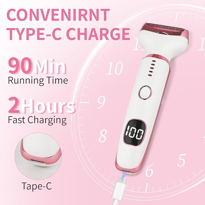 Electric Razor for Women Men with LED Display,4 in 1 Ladies Wet & Dry Body Razors and Facial Hair Remover, Rechargeable Hair Removal Kit for Nose Face Body Leg Bikini Arm Hair (White)