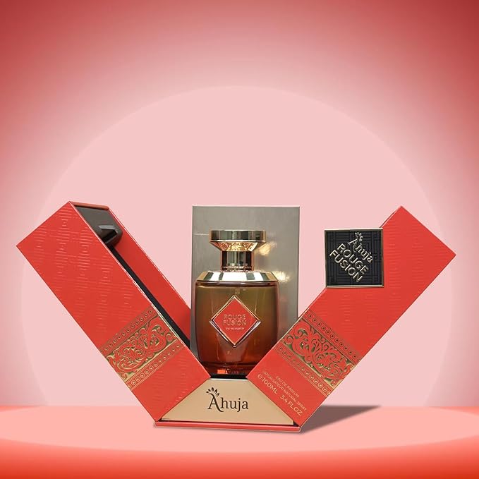 AHUJA Rouge Fusion Unisex Eau De Parfum (3.4 fl oz) — Long Lasting Cologne for Men & Women — Bold Citrus, Vanilla, Rose, Pine & Geranium Notes — Luxurious Gift Fragrance for All Occasions