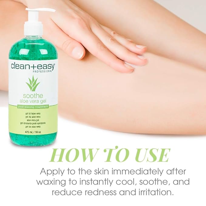 Clean + Easy Aloe Vera Gel for After Wax Care, Soothes Irritated Skin, Non-Greasy Post Waxing Treatment, Removes Excess Wax Residue, 16 oz