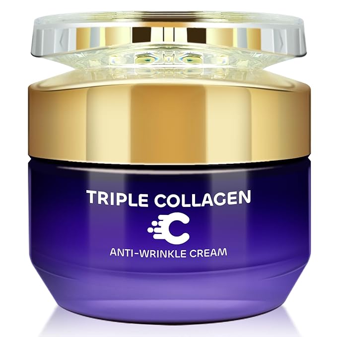 Triple Collagen Anti Wrinkle Face Cream for Women, Anti Aging Face Moisturizer to Reduce Wrinkles, Hydrating & Firming Moisturizing with Hyaluronic Acid, Barrier Repair, Deep Nourishment, 50g/e1.764oz