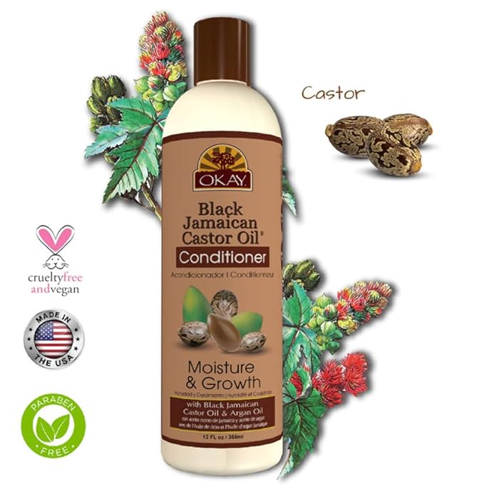OKAY Black Jamaican Castor Oil Conditioner - Jamaican Black Castor Oil Conditioner for Women and Men with Argan and Shea Butter for Damaged Hair, Promotes Thicker, Fuller Hair - 12 fl oz (1 Pack)