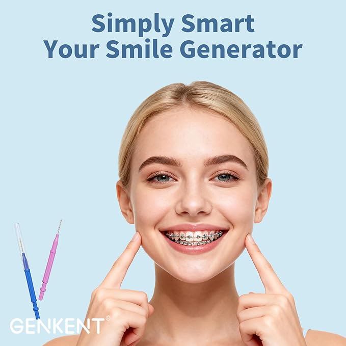 GENKENT Interdental Brushes for Braces 64 Pieces, Interdental Brushes Between Teeth for Braces Flossers (2 Sizes)