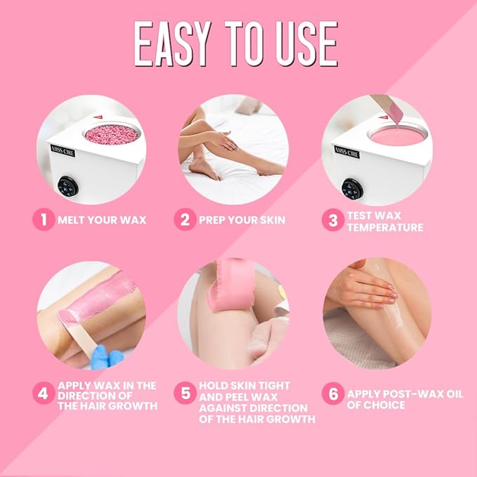 Miss Cire Pink Hard Wax Beads - Painless Hair Removal Peel-Off Wax - No Strips Needed - Low Melting Point - Creamy Texture - For Face and Body - Mademoiselle - For Sensitive Skin - 8oz