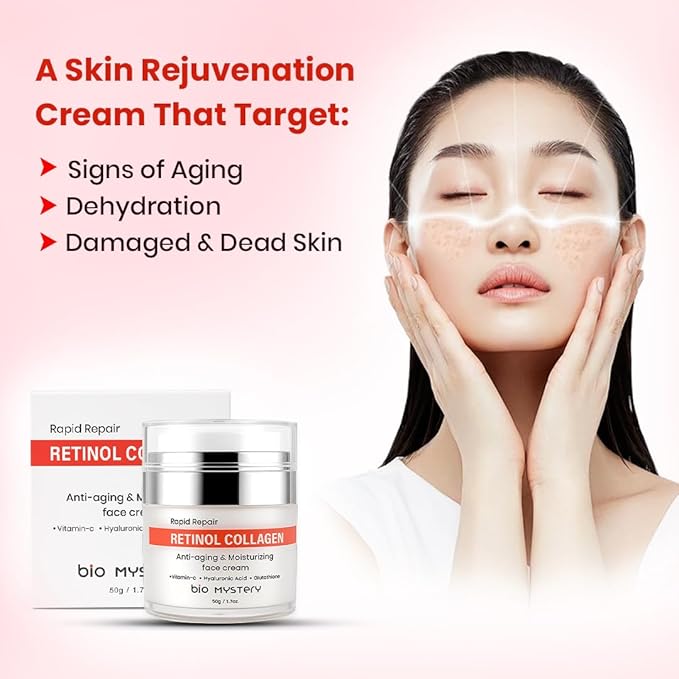 Retinol, Collagen, Hyaluronic Cream with Vitamin C & Glutathione – Lightweight Daily Moisturizer for Face & Neck – Hydrating Day & Night Fine Lines and Wrinkles | Anti Aging Cream – 50gm / 1.7 fl.oz