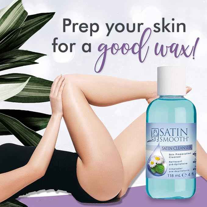 SATIN SMOOTH Pre Wax Cleanser - Antiseptic Skin Prep for Pre Wax Hair Removal, Deep Cleansing & Irritation-Free Waxing, AfterWax Care, 4 oz, 2-Pack