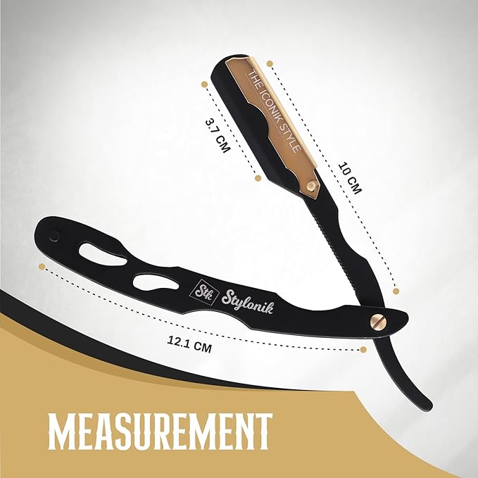 Professional Straight Edge Barber Razor – 60 Single/30 Double-Sided Stainless Steel Blades for Men & Women, with Leather Case (Gold)