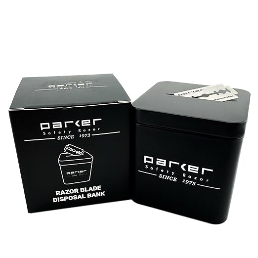 Parker Double Edge Blade Disposal Bank, All-Metal, Reusable Storage Container for Safe Razor Blade Recycling, 2.75 x 2.75 x 2.8 Inches, 300 Blade Capacity