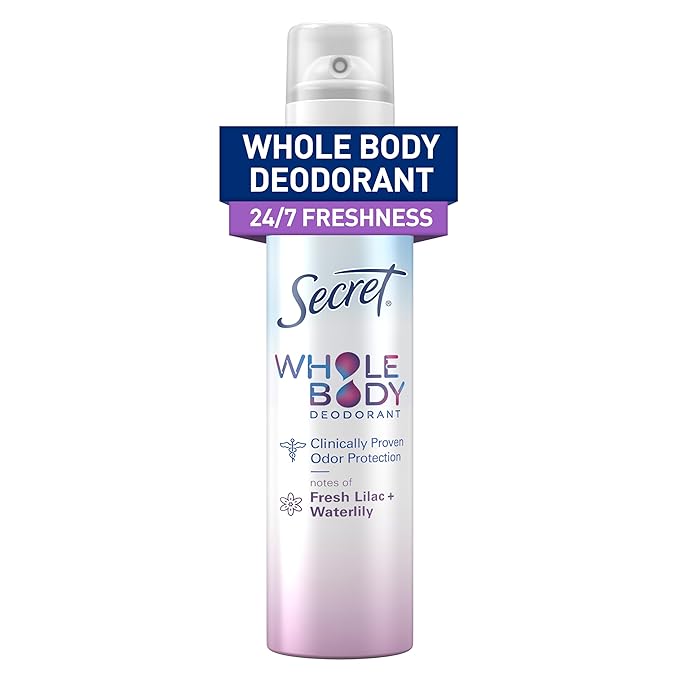 Secret Whole Body Deodorant Spray for Women, Fresh Lilac & Waterlily, Aluminum Free Deodorant Spray, 72 HR Odor Protection, 3.5 oz