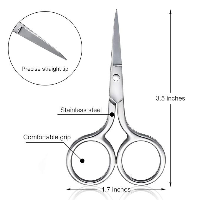5 Pieces Small Straight Tip Nose Hair Scissor for Grooming, Stainless Steel Multi-Purpose Beauty Grooming Scissors for Facial Hair Removal and Mustache Beard Eyebrows Ear Nose Trimming(Silver)