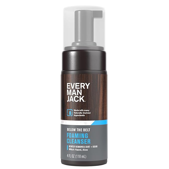 Every Man Jack Mens Foaming Groin Wash - Gentle Cleanser for Below The Belt - Made w/ Naturally Derived Ingredients like Witch Hazel & Aloe Vera - 4 Fl Oz (1 Pack)