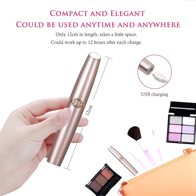 Eyebrow Hair Remover Razors, Painless Precision Eyebrow Trimmer, Portable Eyebrow Epilator Pen with Light and USB Charging, Cleaning Brush Included Eyebrow Hair Removal for Women