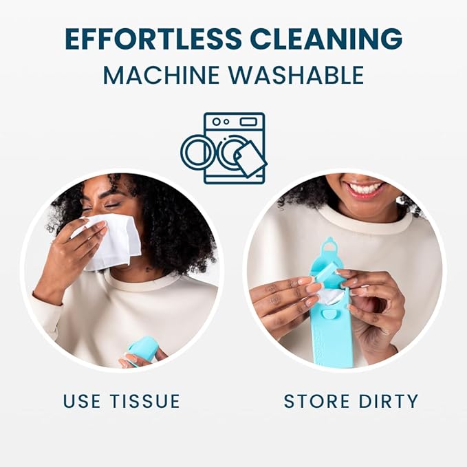 LastTissue® Reusable Cotton Tissue Pack | Face Towels & Handkerchiefs for Men & Women – Washable, Sustainable Facial Tissue with Storage Case - Blue