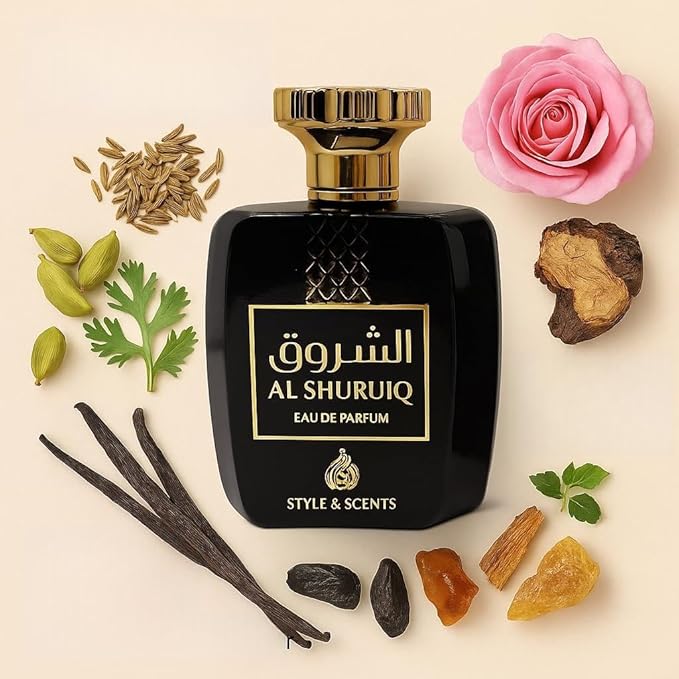 STYLE & SCENTS AL SHURUQ Eau de Parfum for Men 100ml – Spicy Woody Perfume with Cardamom, Cumin, Rose, Patchouli & Musk – Long-Lasting 18–24h – Made in UAE (MDO009)