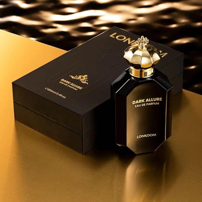 Lonkoom Dark Allure Perfume for Men, 3.4 Fl Oz/100ml Eau de Parfum Spray Long-Lasting Fragrance, Leather Notes of Cinnamon, Leather, Tobacco, Rum, Vanilla